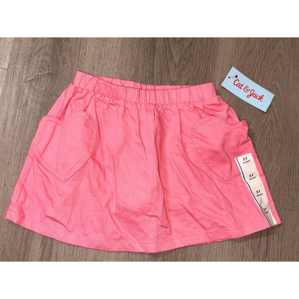 Cat & Jack Girls Pink Heart Pocket Skort Size 5T NWT